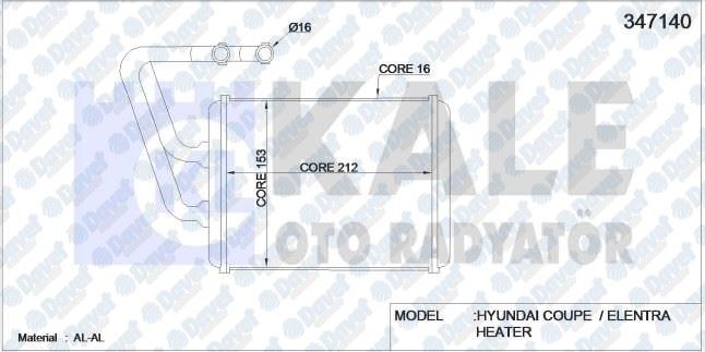KALE 347140 Kalorifer Radyatoru Hyundai Coupe / Elentra (Al/Brz)